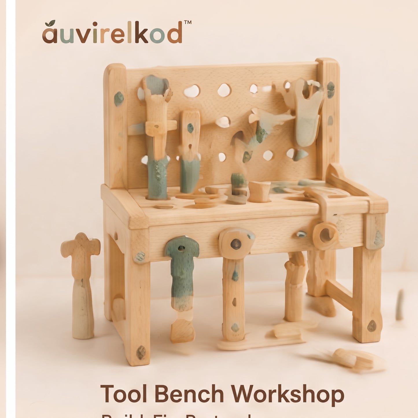Kids Wooden Tool Bench Workshop, Pretend Builder Toy Set with Tools and STEM Role Play Gift