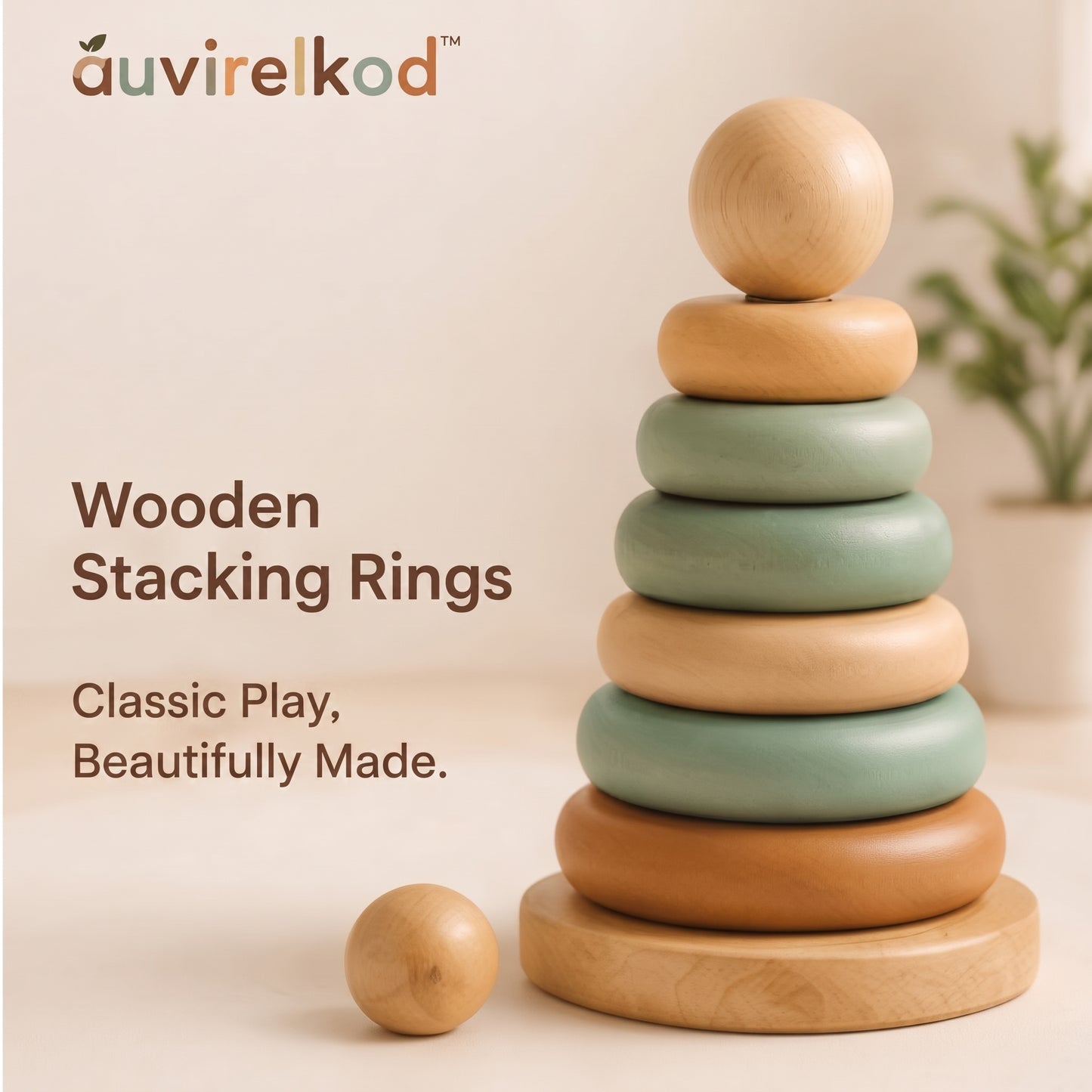 Montessori Wooden Stacking Rings Toy for Toddlers, Nordic Baby Stacker and Fine Motor Learning Gift
