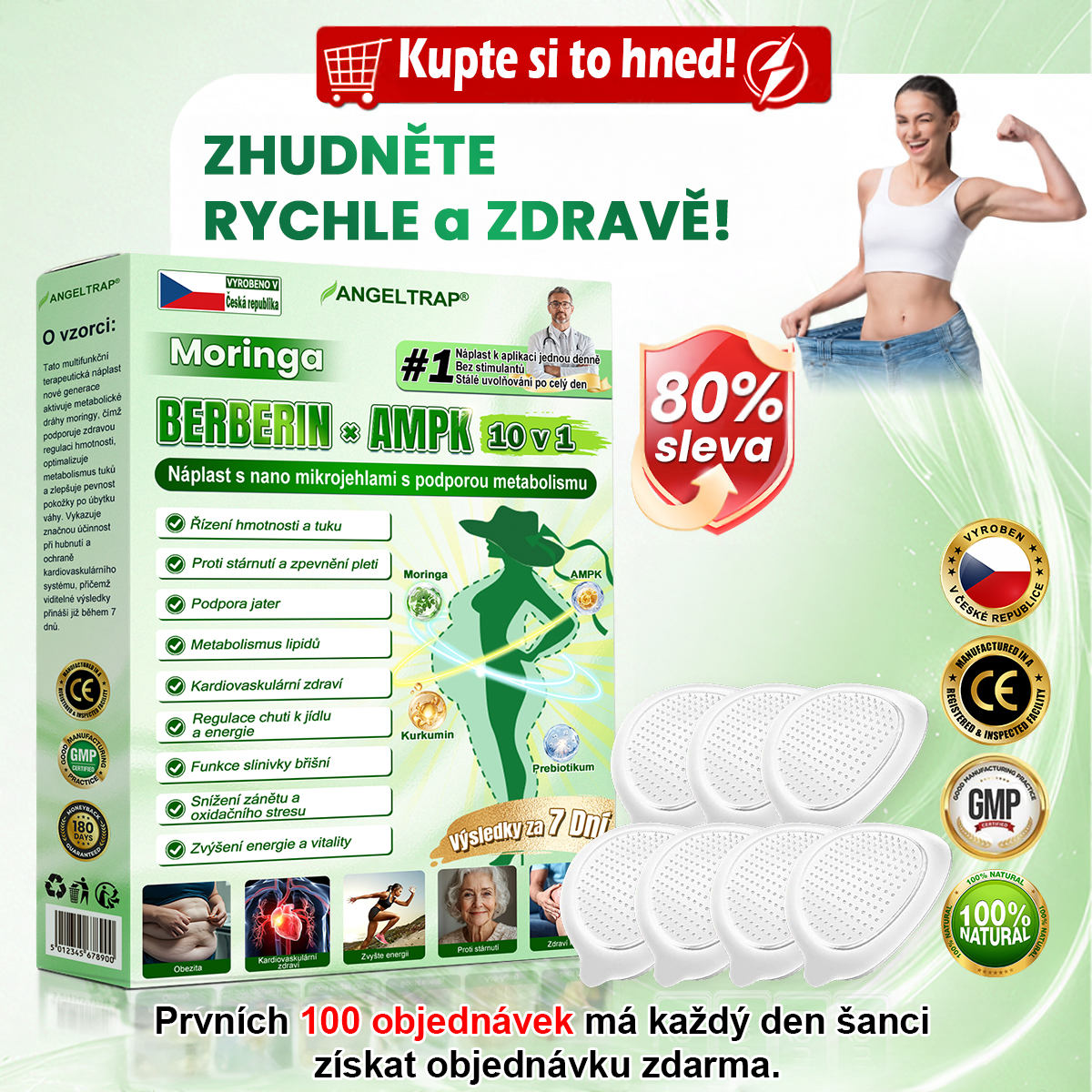 🍀🛡️ Oficiální vlajkový obchod | 💜💜 𝑨𝑵𝑮𝑬𝑳𝑻𝑹𝑨𝑷® Moringa × berberin × AMPK 10 v 1 — nanomikrojehličkové náplasti na podporu hubnutí 🇨🇿 Stačí 1× denně ✅ Výsledky již za 7 dní — podpora při nadváze, pro zdraví srdce a cév a péči o klouby