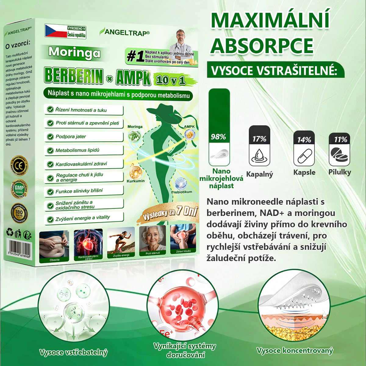 🍀🛡️ Oficiální vlajkový obchod | 💜💜 𝑨𝑵𝑮𝑬𝑳𝑻𝑹𝑨𝑷® Moringa × berberin × AMPK 10 v 1 — nanomikrojehličkové náplasti na podporu hubnutí 🇨🇿 Stačí 1× denně ✅ Výsledky již za 7 dní — podpora při nadváze, pro zdraví srdce a cév a péči o klouby